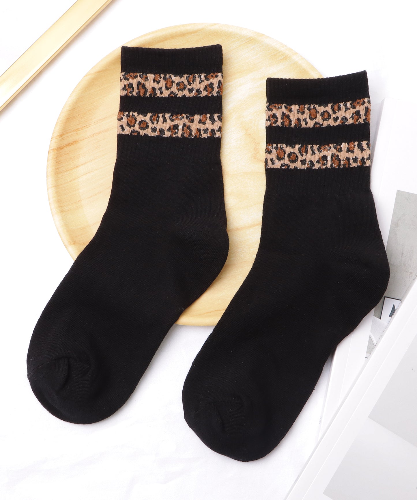 【6足セット】レオパード配色クルーソックス