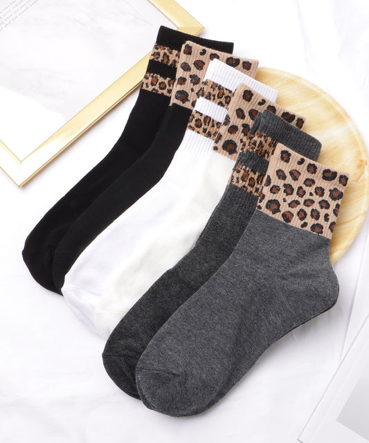 【6足セット】レオパード配色クルーソックス