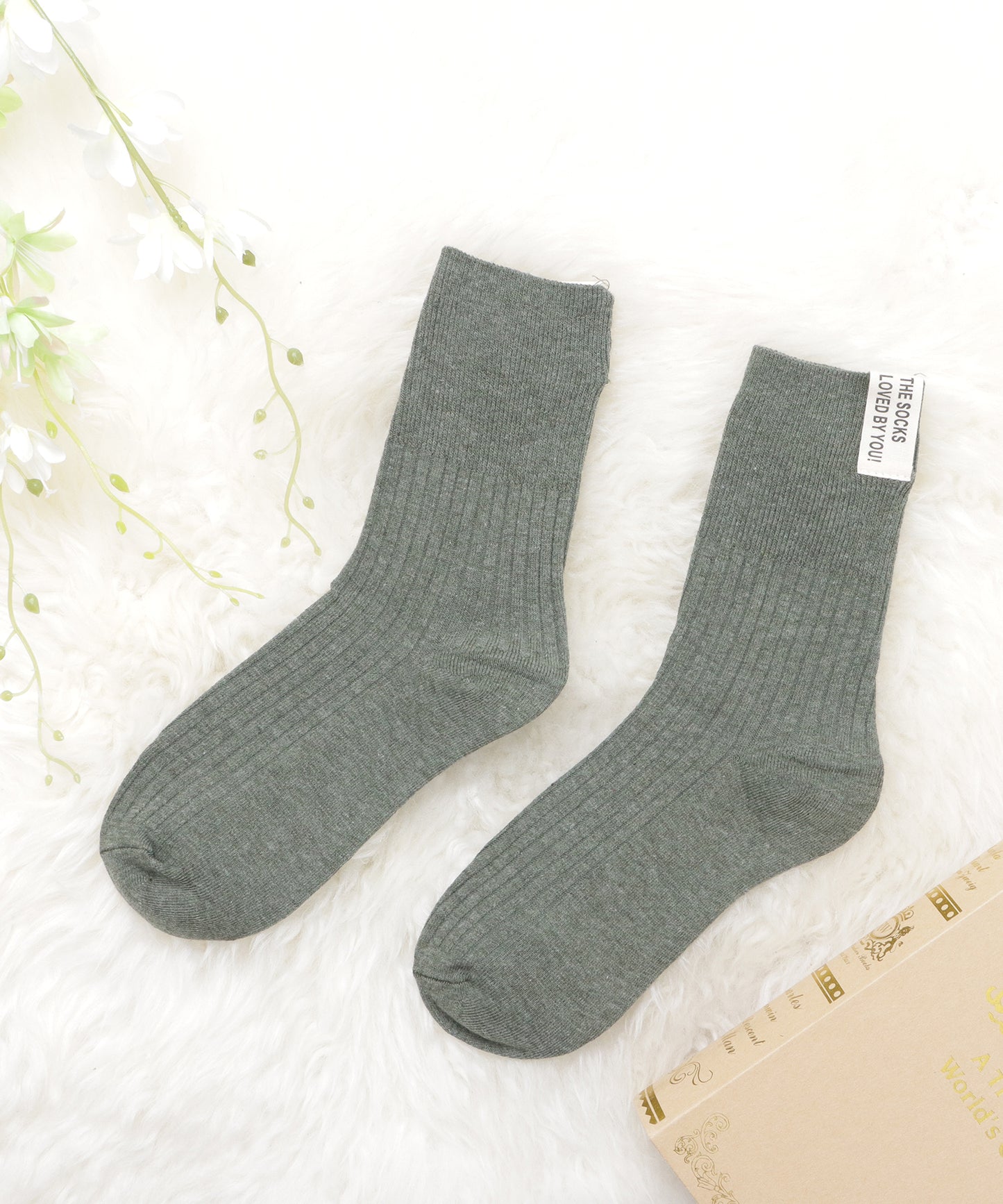 【5色組】タグデザインクルーソックスセット