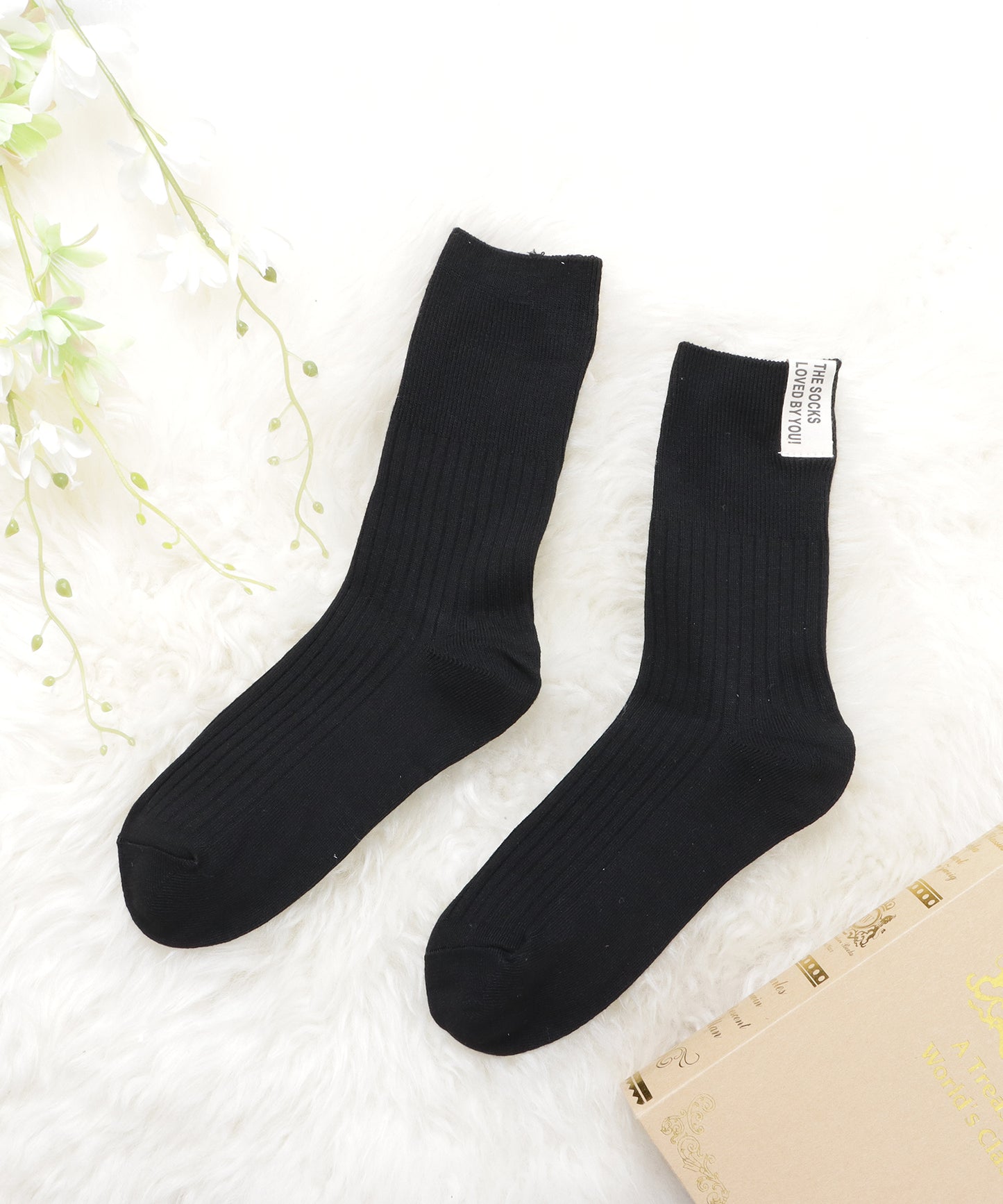 【5色組】タグデザインクルーソックスセット