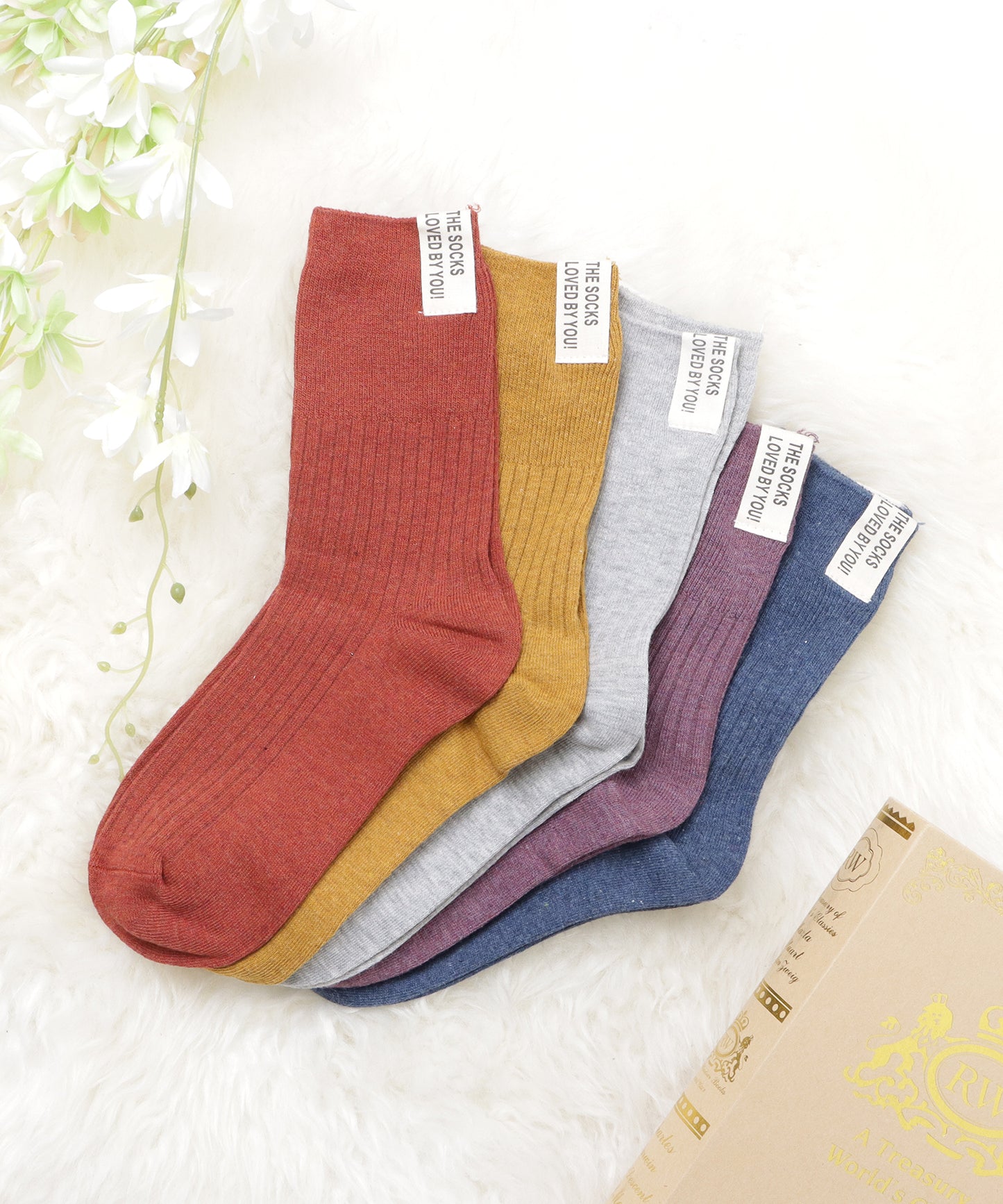 【5色組】タグデザインクルーソックスセット