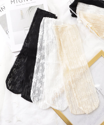 【6足セット】フラワーラインシースルークルーソックス