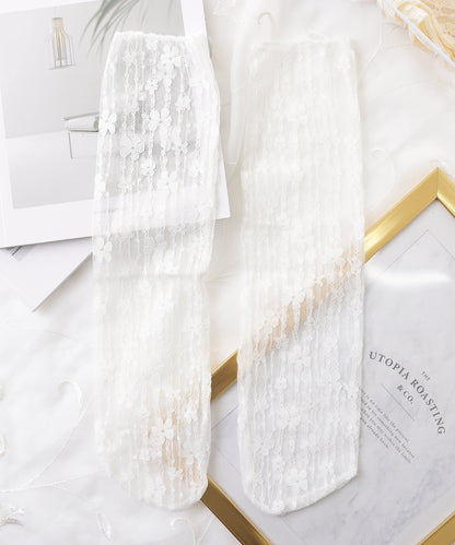 【6足セット】フラワーラインシースルークルーソックス