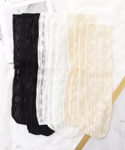 【6足セット】フラワーラインシースルークルーソックス