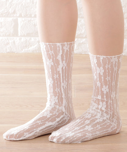 【6足セット】フラワーラインシースルークルーソックス