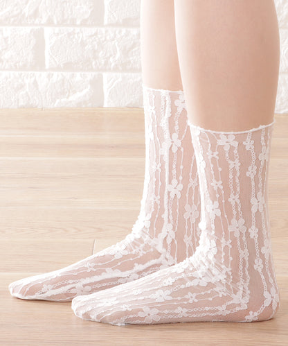 【6足セット】フラワーラインシースルークルーソックス