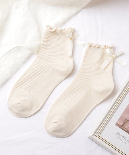 【4足セット】バックリボンメロウフリルクルーソックス