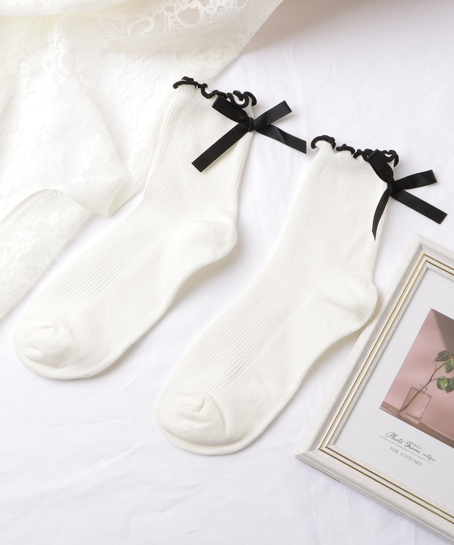 【4足セット】バックリボンメロウフリルクルーソックス