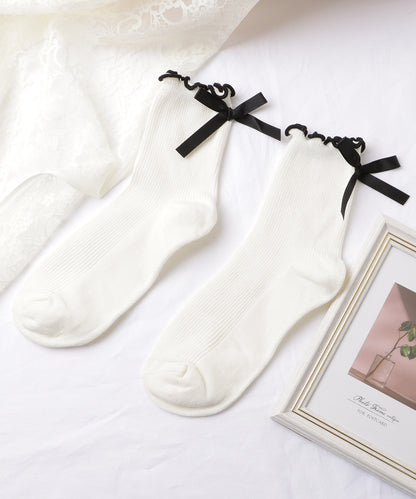 【4足セット】バックリボンメロウフリルクルーソックス