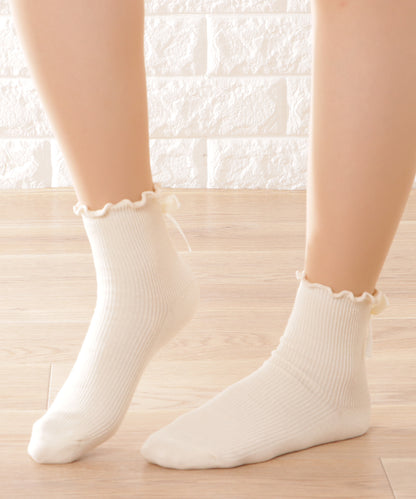 【4足セット】バックリボンメロウフリルクルーソックス