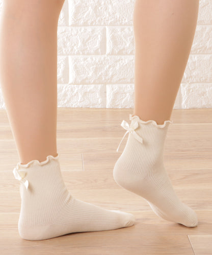 【4足セット】バックリボンメロウフリルクルーソックス