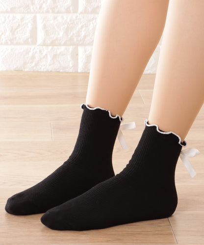 【4足セット】バックリボンメロウフリルクルーソックス