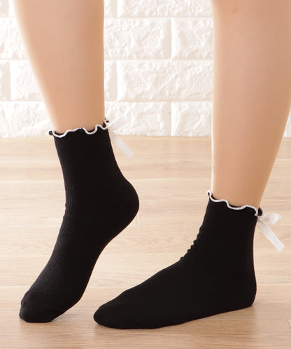 【4足セット】バックリボンメロウフリルクルーソックス