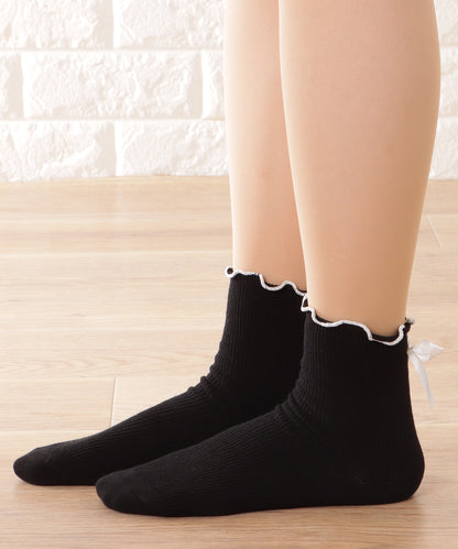 【4足セット】バックリボンメロウフリルクルーソックス