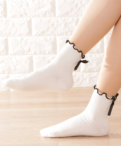 【4足セット】バックリボンメロウフリルクルーソックス