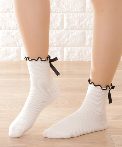 【4足セット】バックリボンメロウフリルクルーソックス
