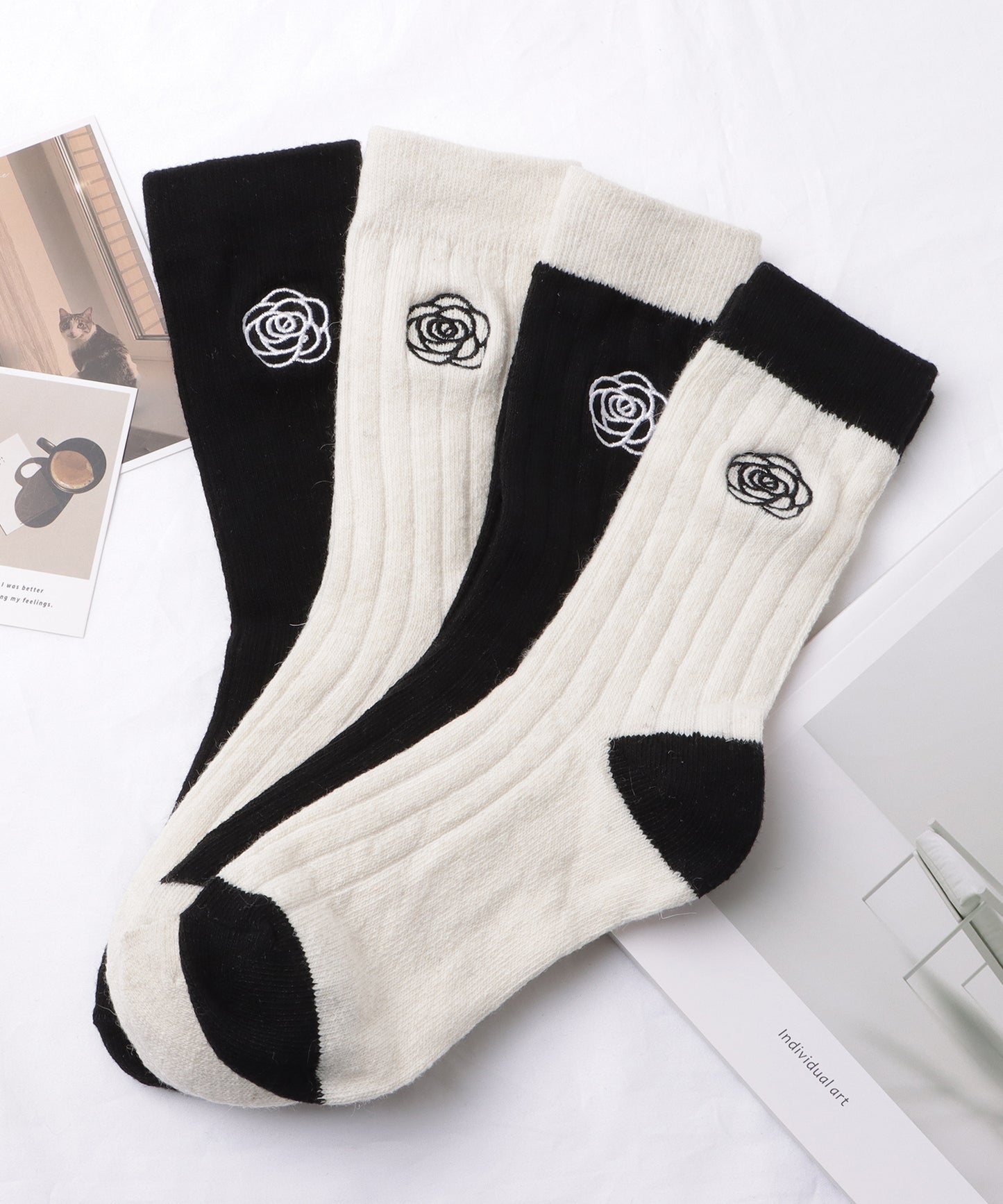 【4足セット】モノトーン配色リブソックス