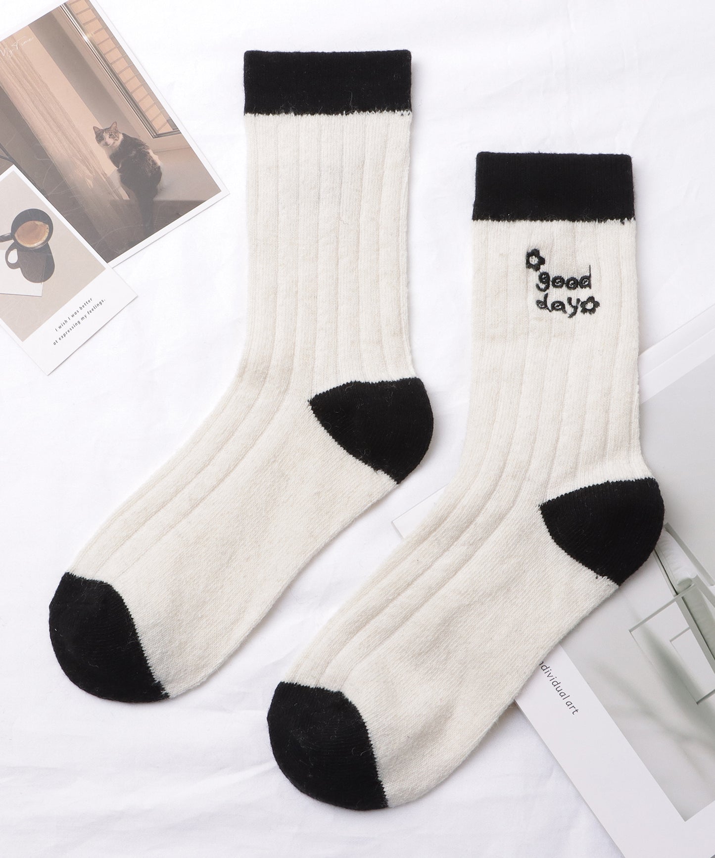 【4足セット】モノトーン配色リブソックス