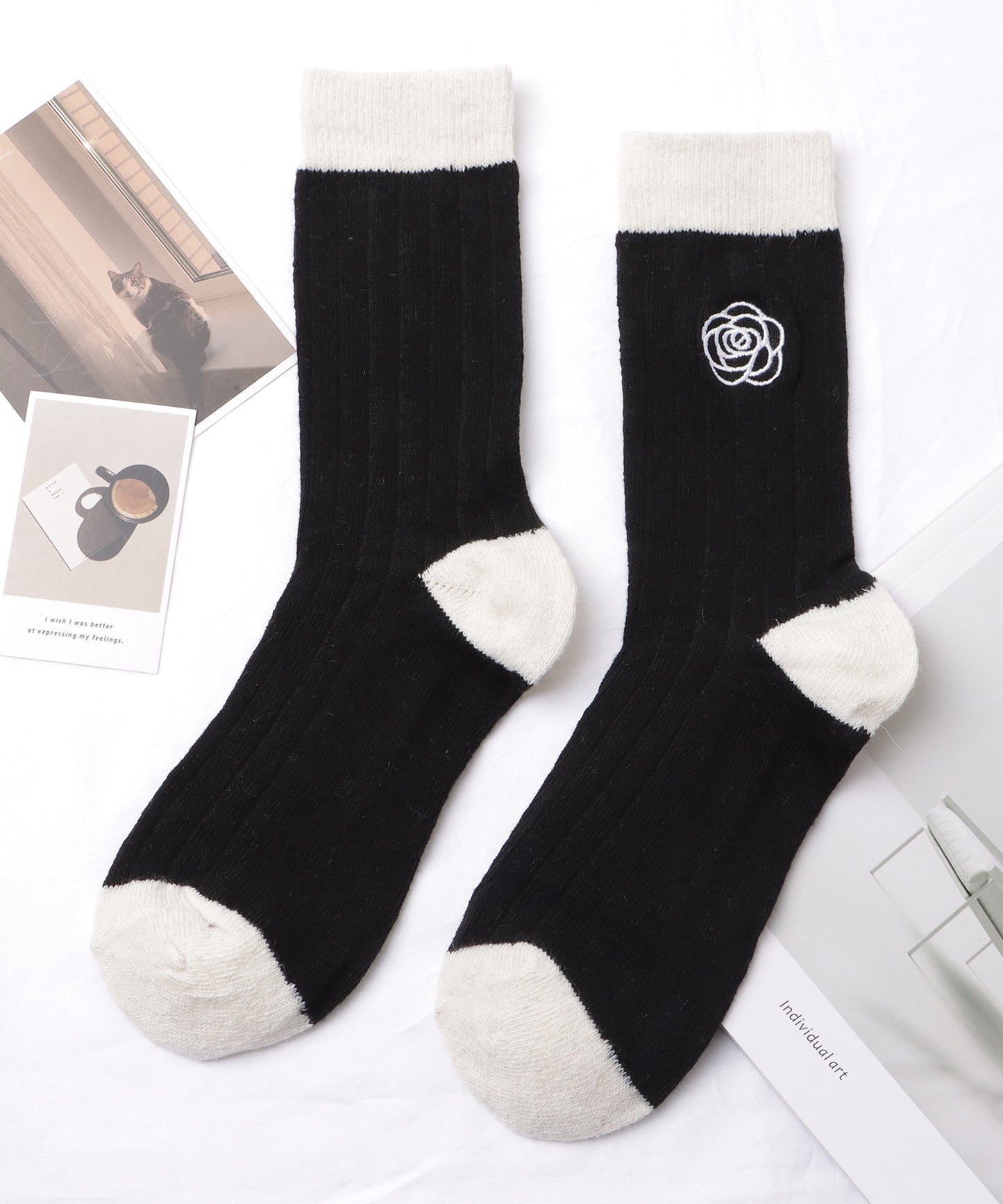 【4足セット】モノトーン配色リブソックス