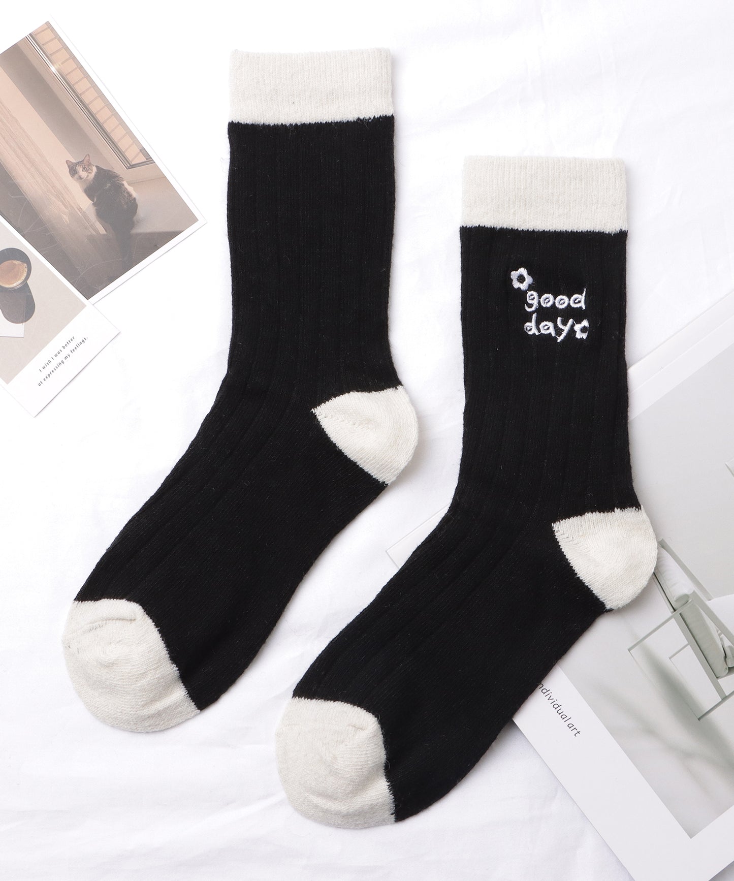 【4足セット】モノトーン配色リブソックス