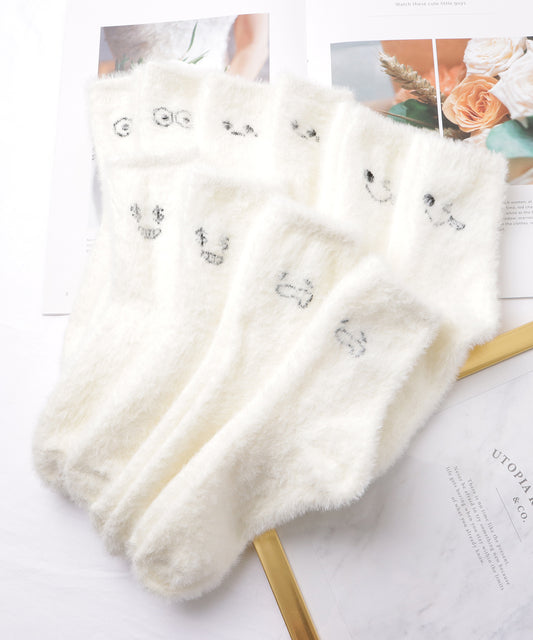 【10足セット】顔刺繍付きふわふわシャギーソックス