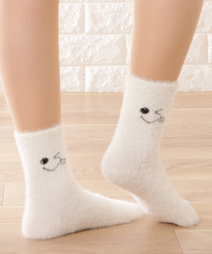 【10足セット】顔刺繍付きふわふわシャギーソックス