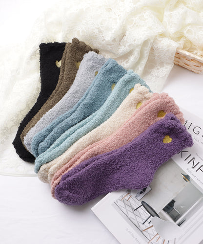 【8足セット】ハート刺繍付きふわもこショートソックス