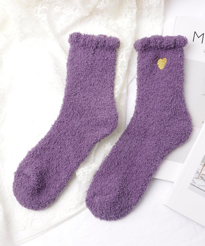 【8足セット】ハート刺繍付きふわもこショートソックス