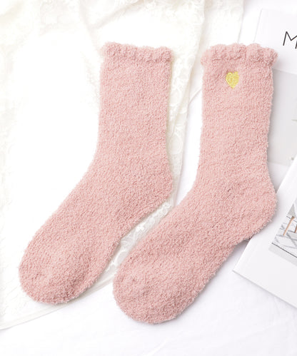 【8足セット】ハート刺繍付きふわもこショートソックス