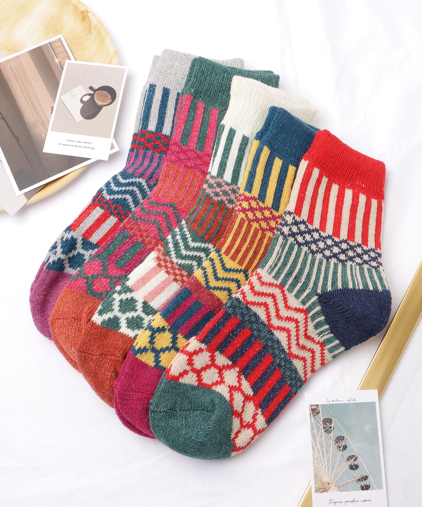 【5足セット】トライバル柄ボリュームニットソックス