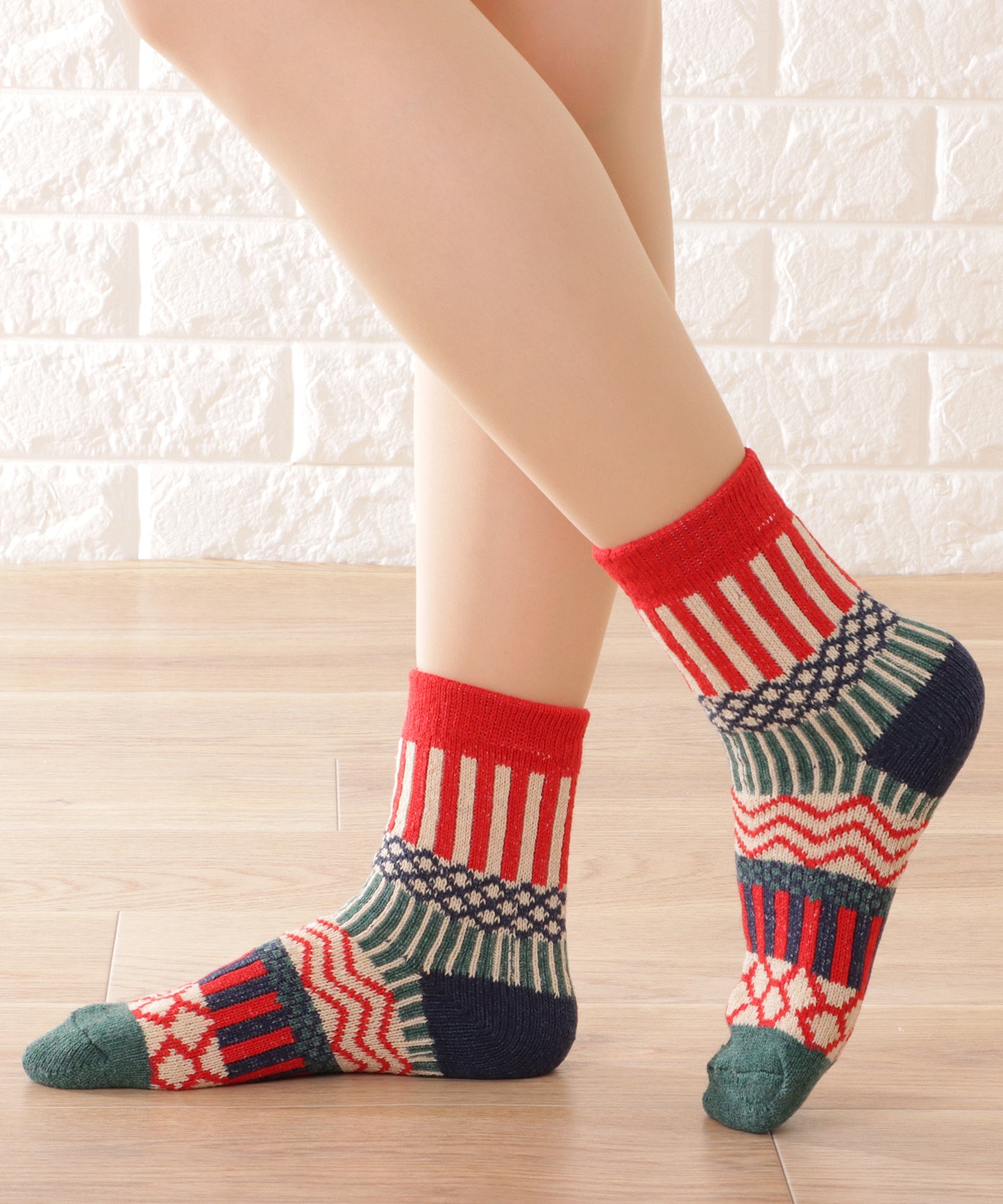 【5足セット】トライバル柄ボリュームニットソックス