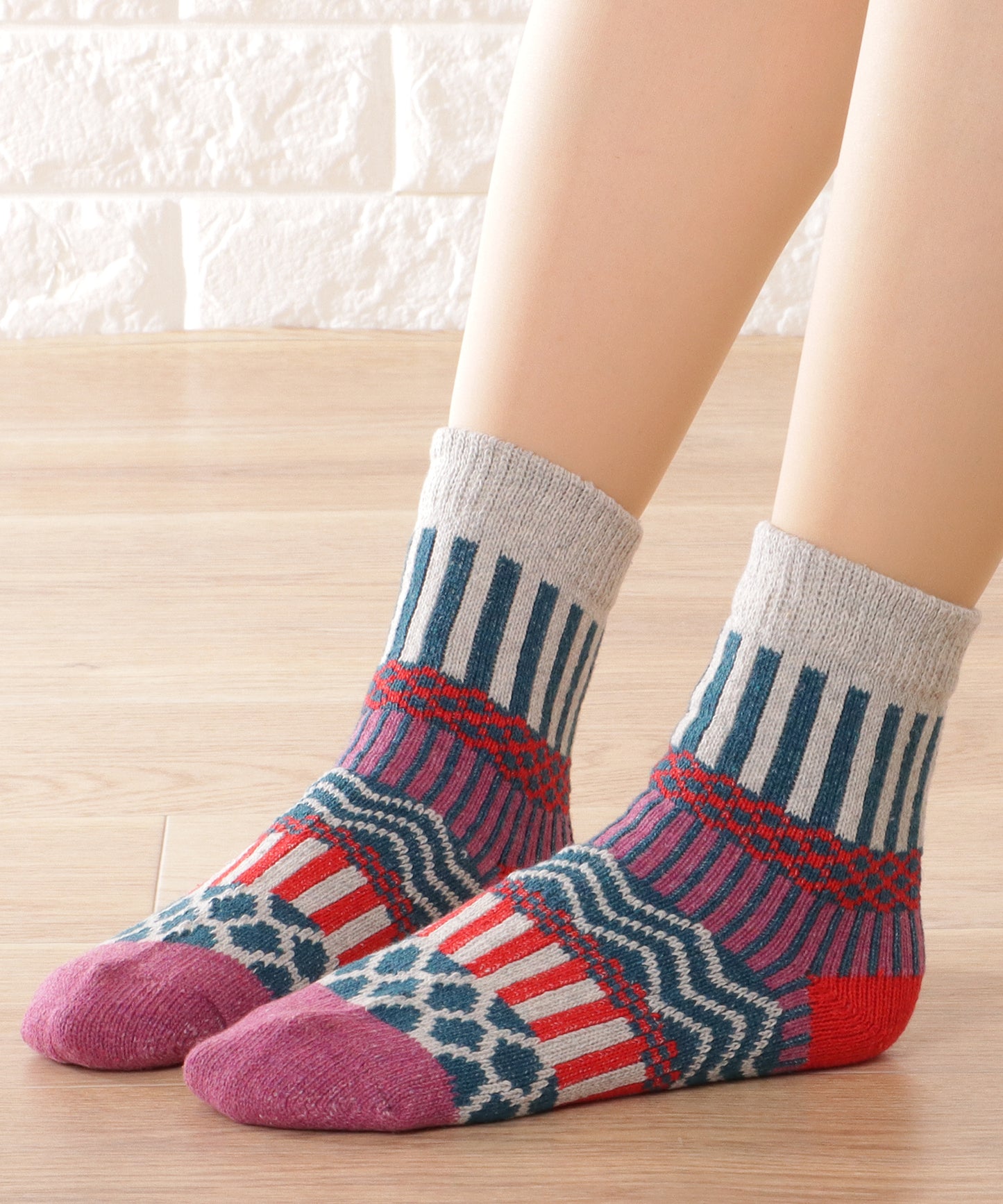 【5足セット】トライバル柄ボリュームニットソックス