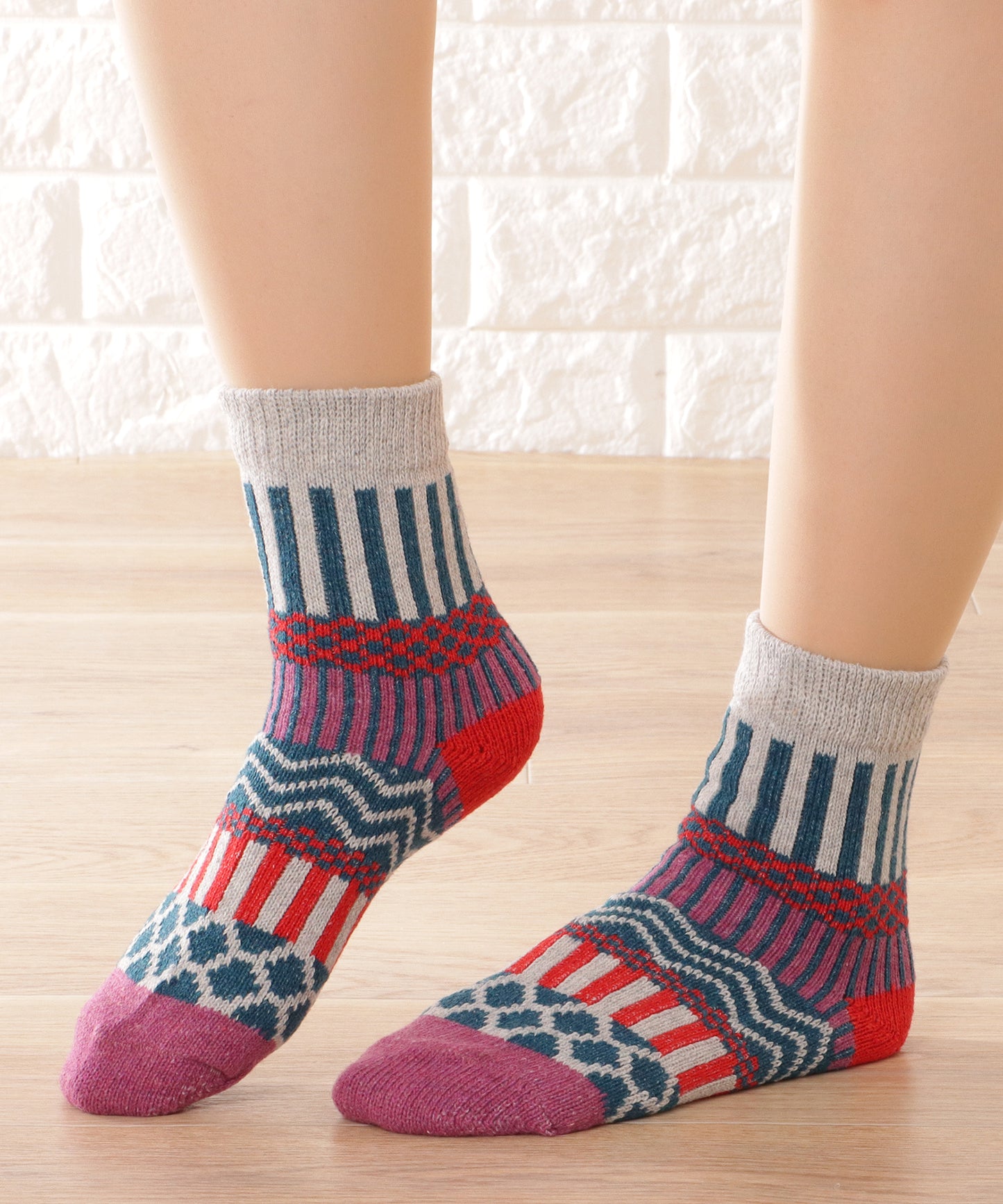 【5足セット】トライバル柄ボリュームニットソックス