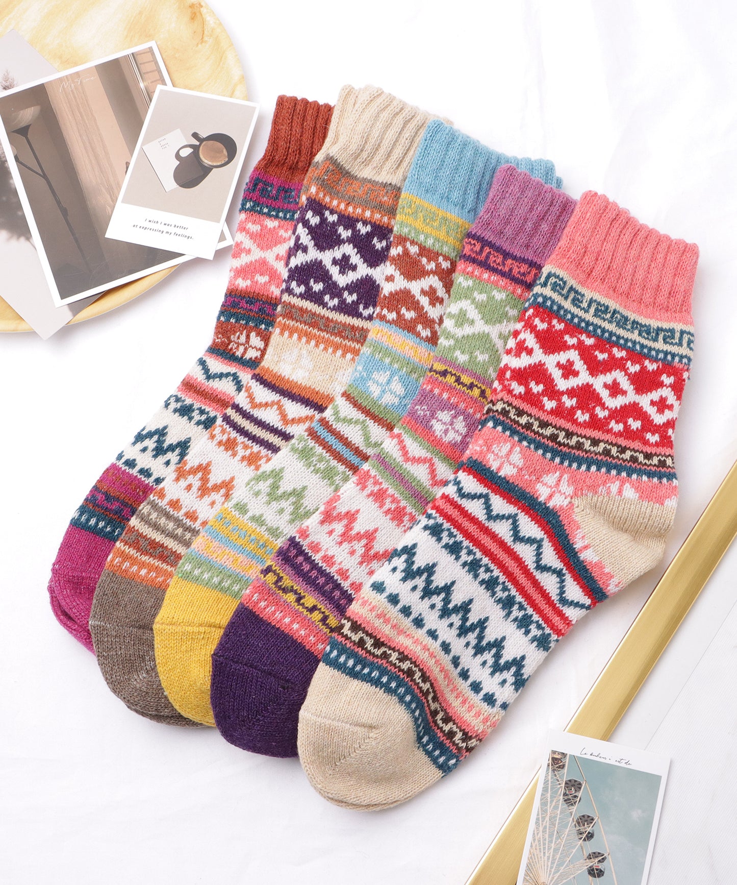 【5足セット】トライバル柄ボリュームニットソックス