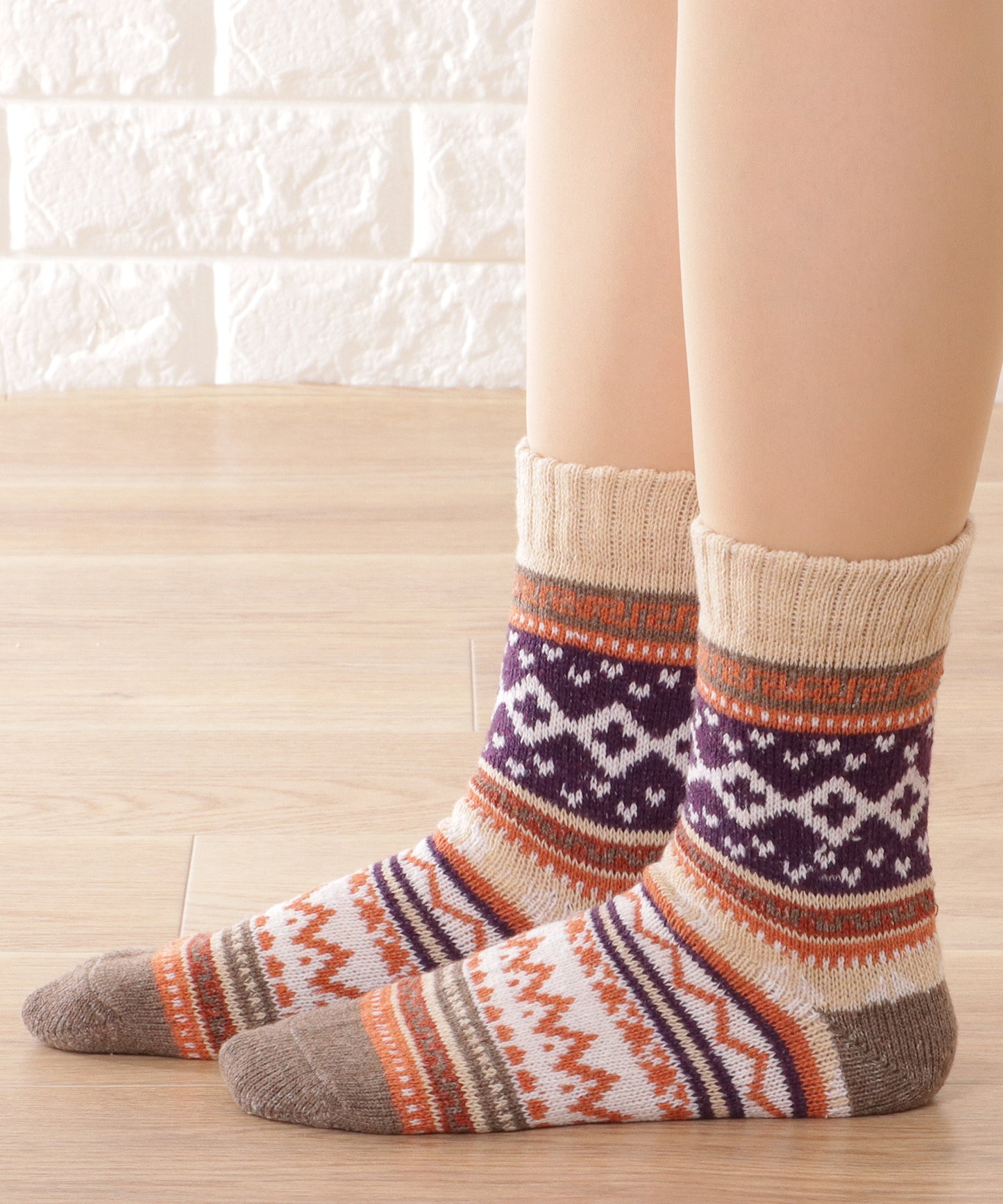 【5足セット】トライバル柄ボリュームニットソックス