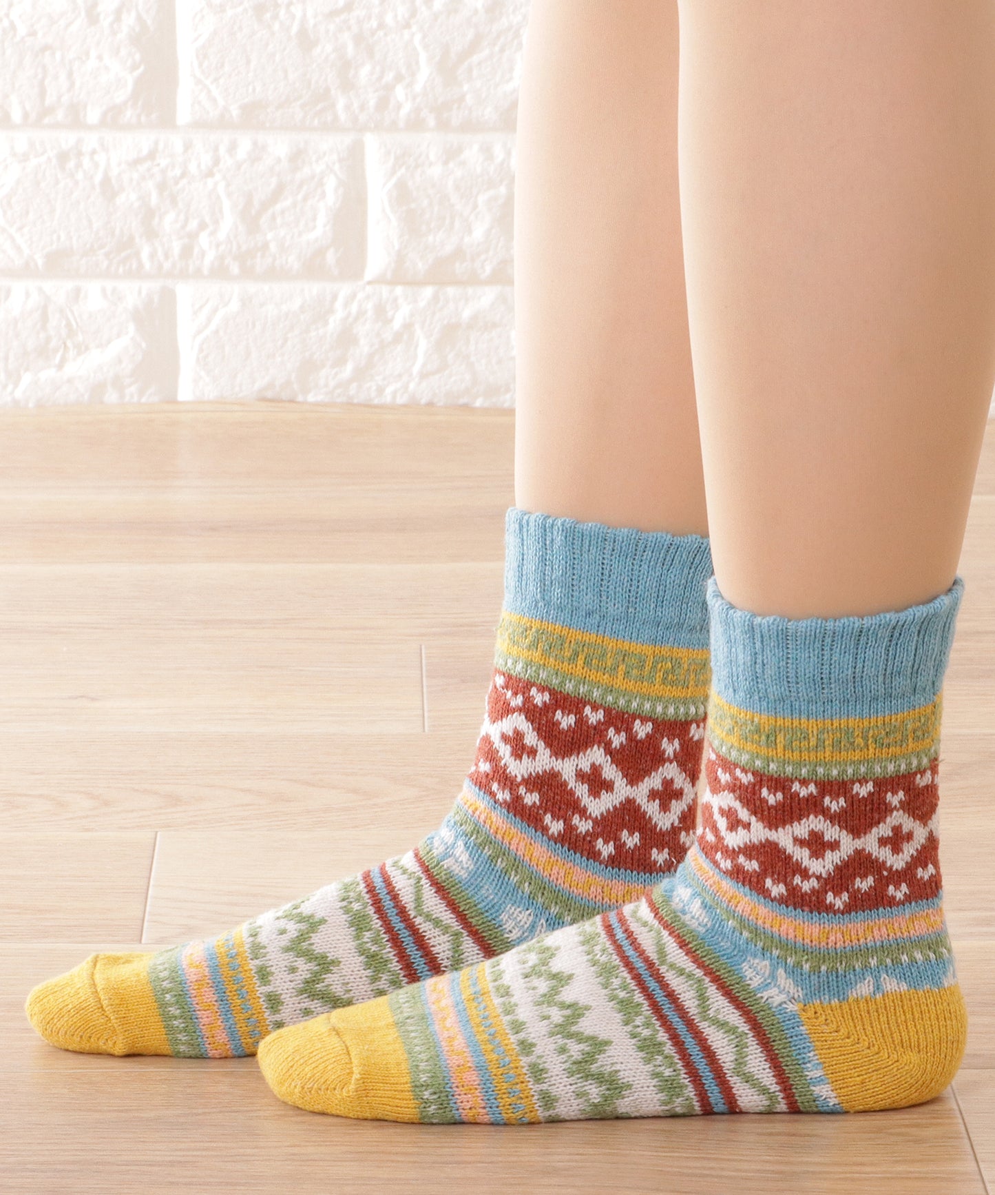 【5足セット】トライバル柄ボリュームニットソックス