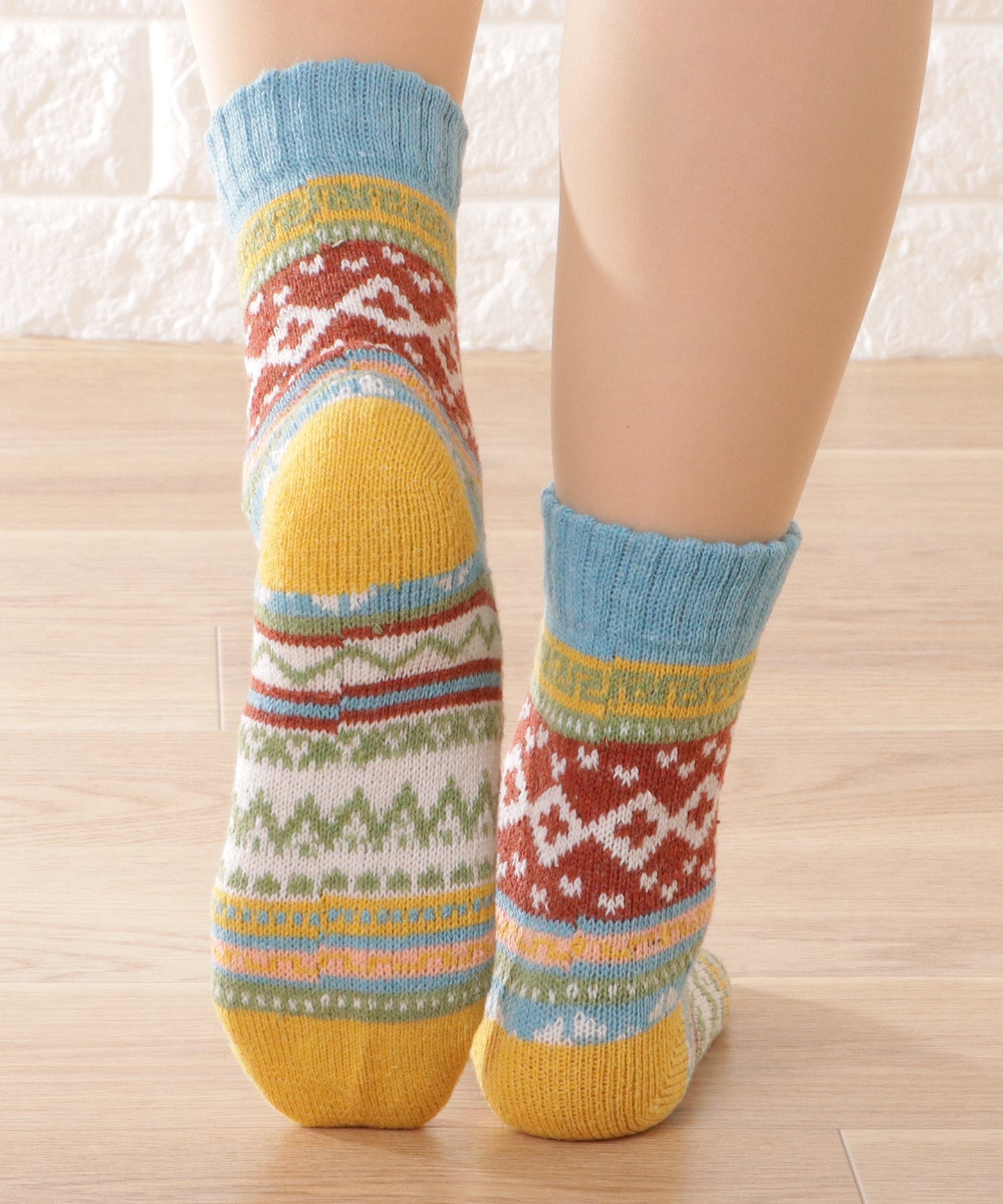 【5足セット】トライバル柄ボリュームニットソックス