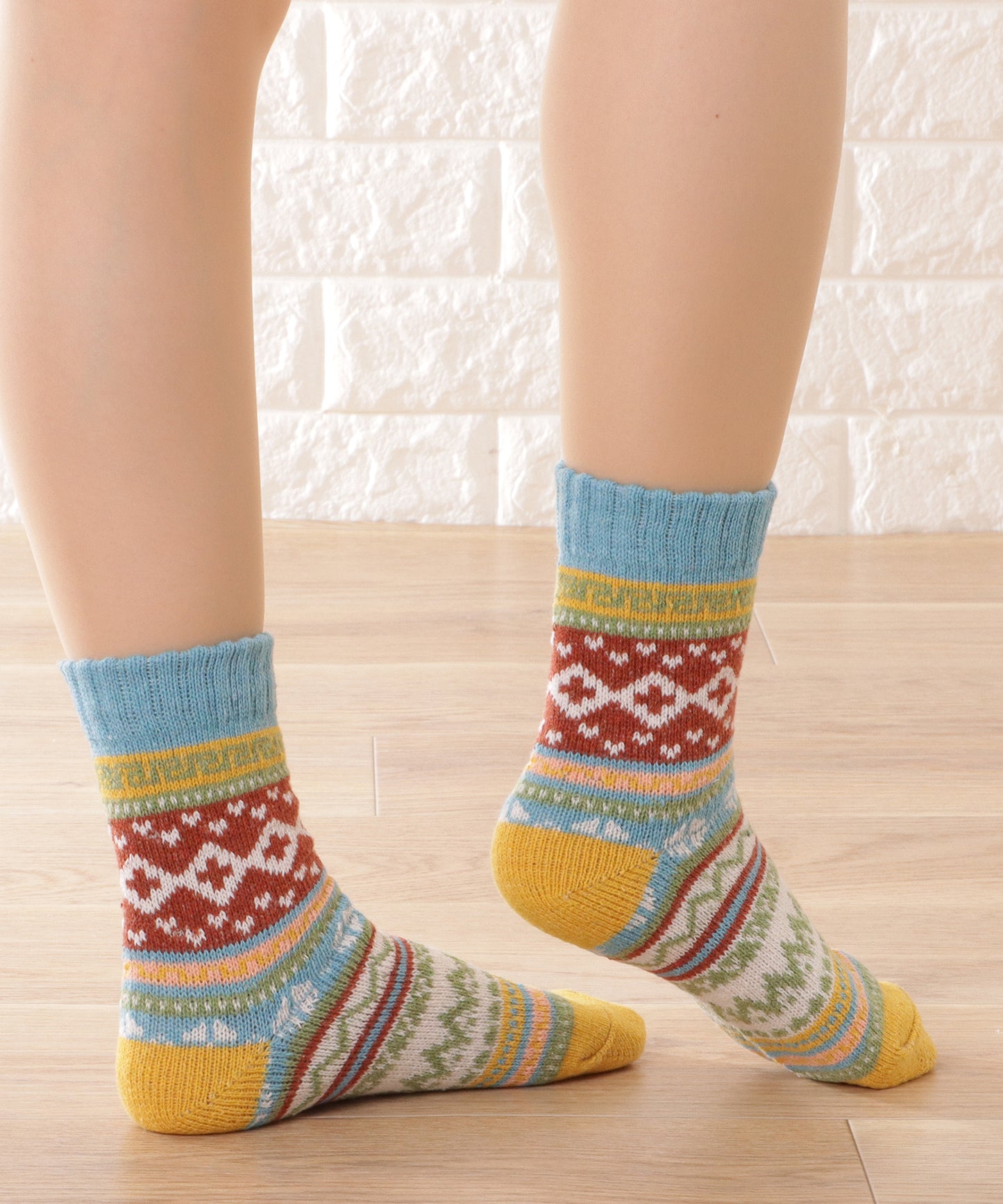 【5足セット】トライバル柄ボリュームニットソックス