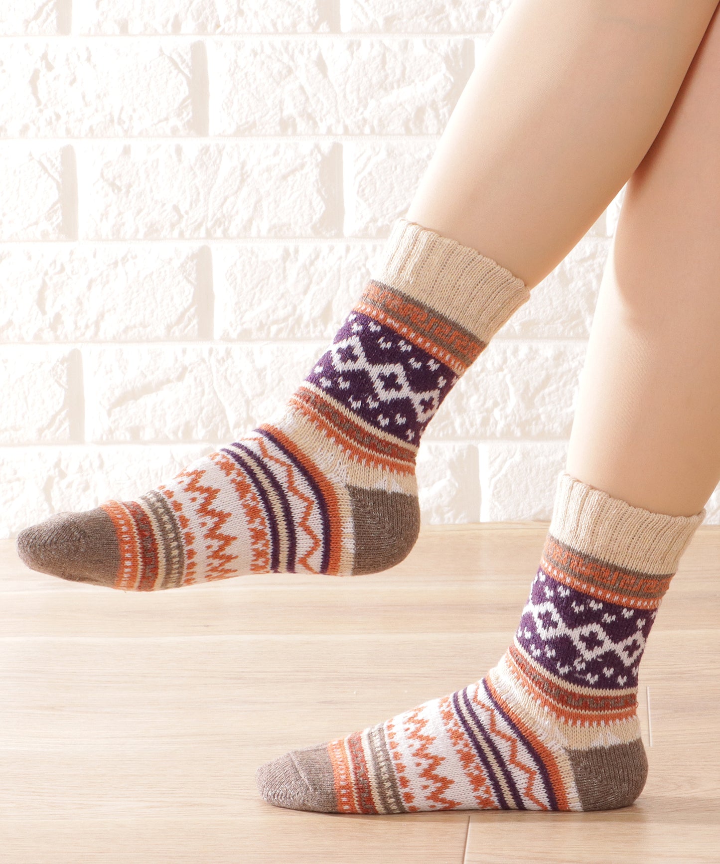 【5足セット】トライバル柄ボリュームニットソックス