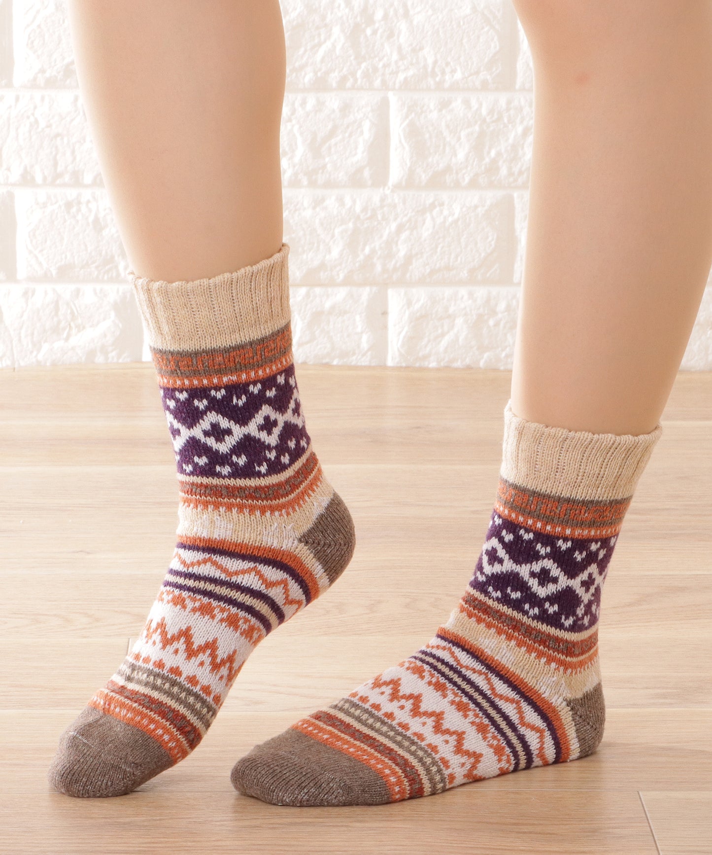 【5足セット】トライバル柄ボリュームニットソックス