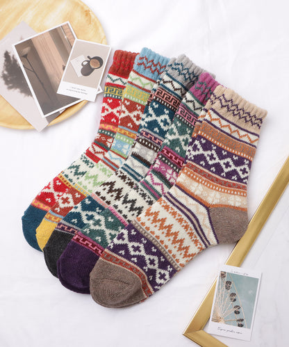 【5足セット】トライバル柄ボリュームニットソックス
