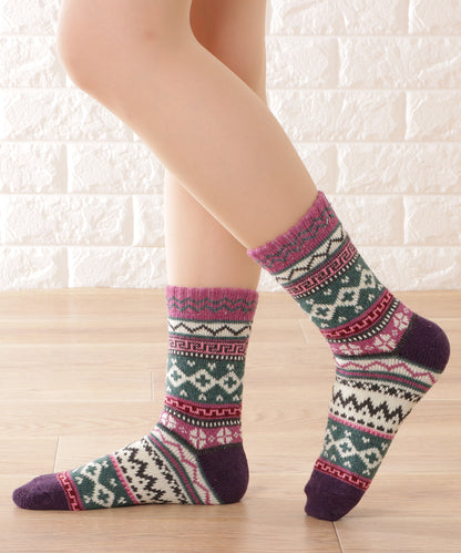 【5足セット】トライバル柄ボリュームニットソックス