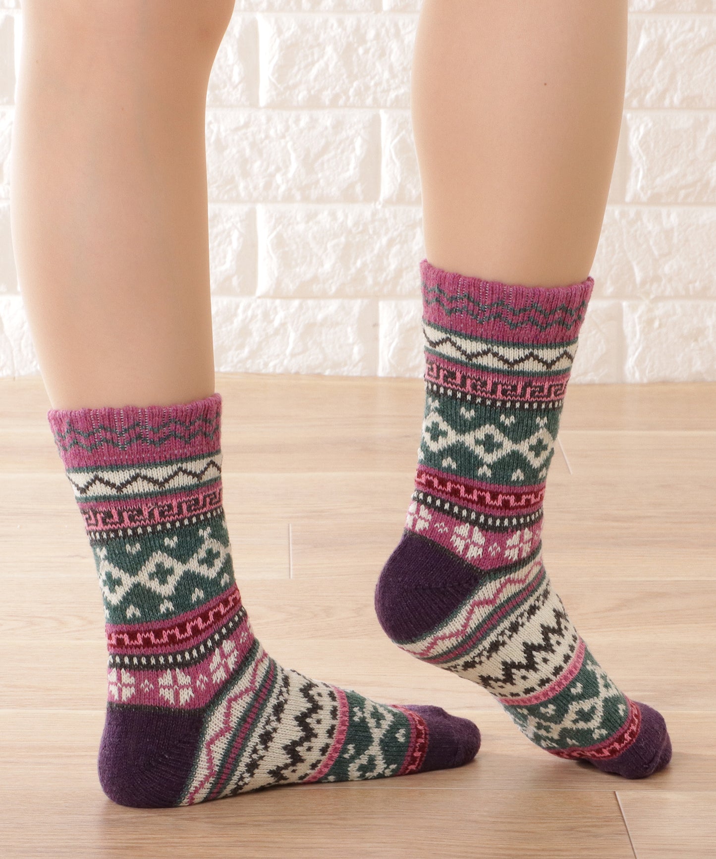 【5足セット】トライバル柄ボリュームニットソックス