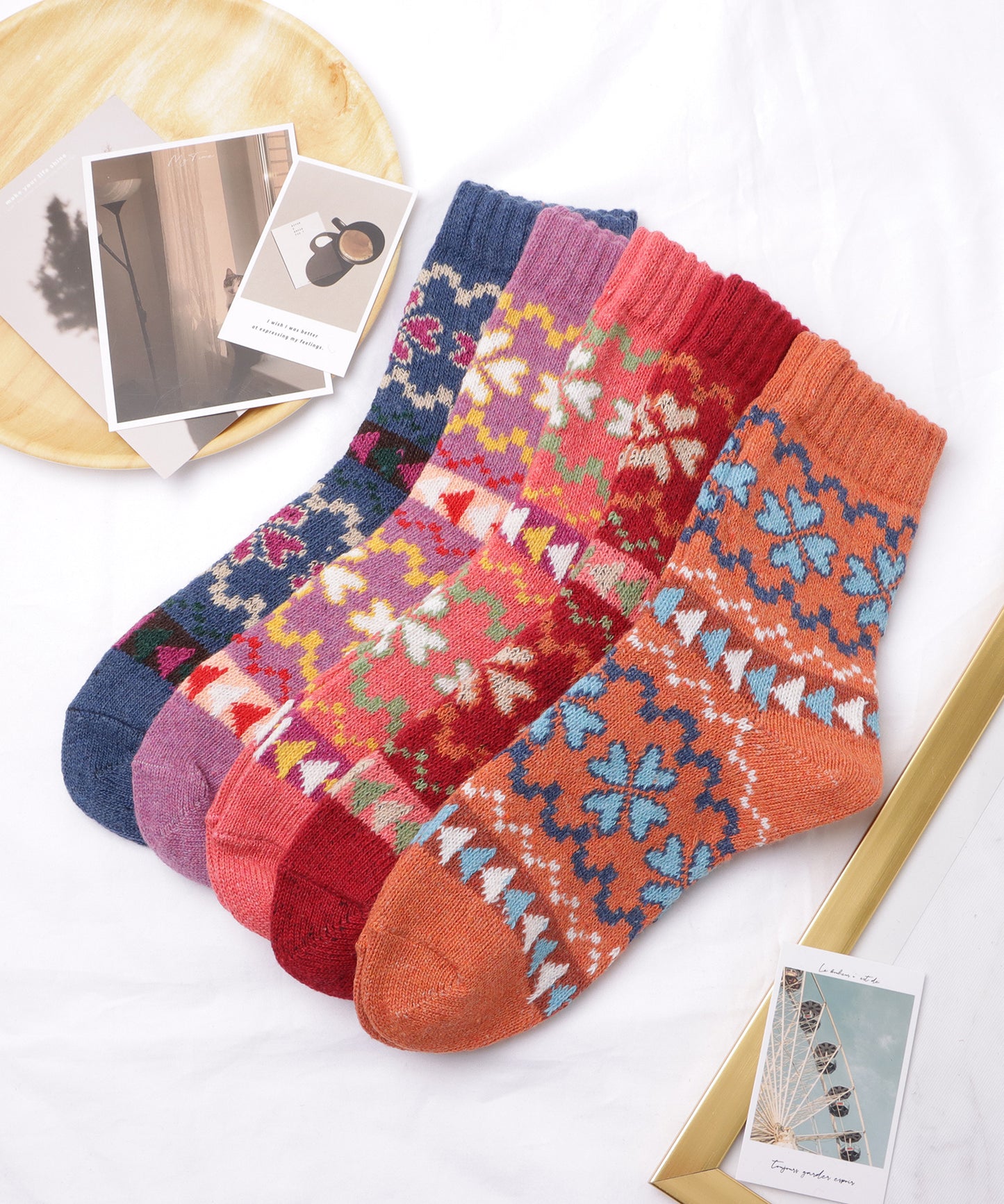 【5足セット】トライバル柄ボリュームニットソックス