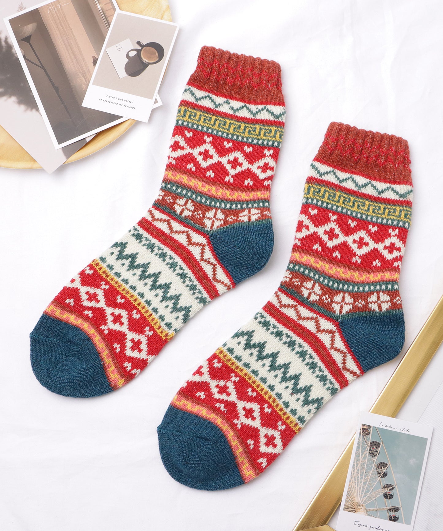 【5足セット】トライバル柄ボリュームニットソックス