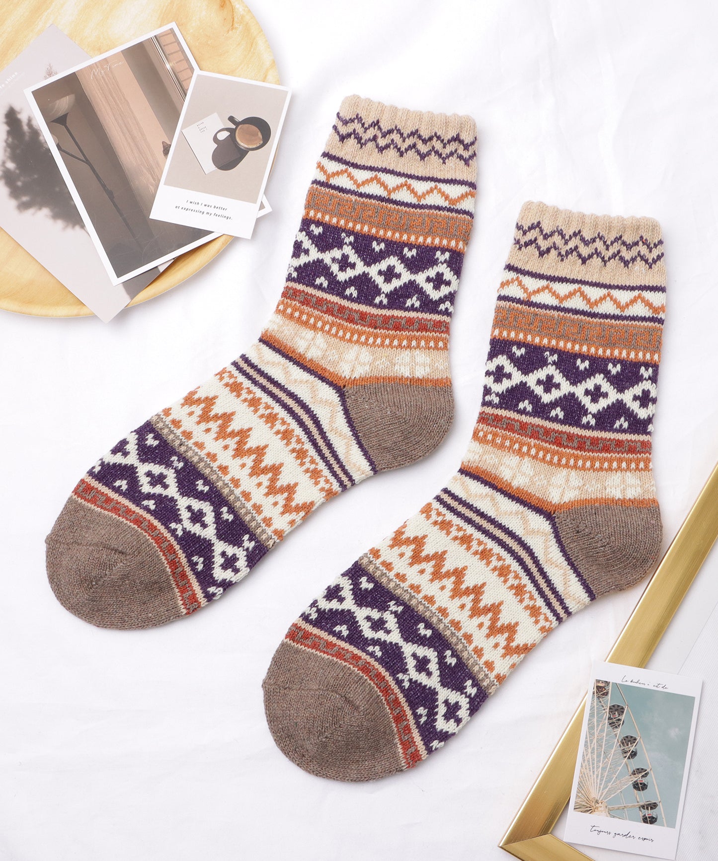 【5足セット】トライバル柄ボリュームニットソックス