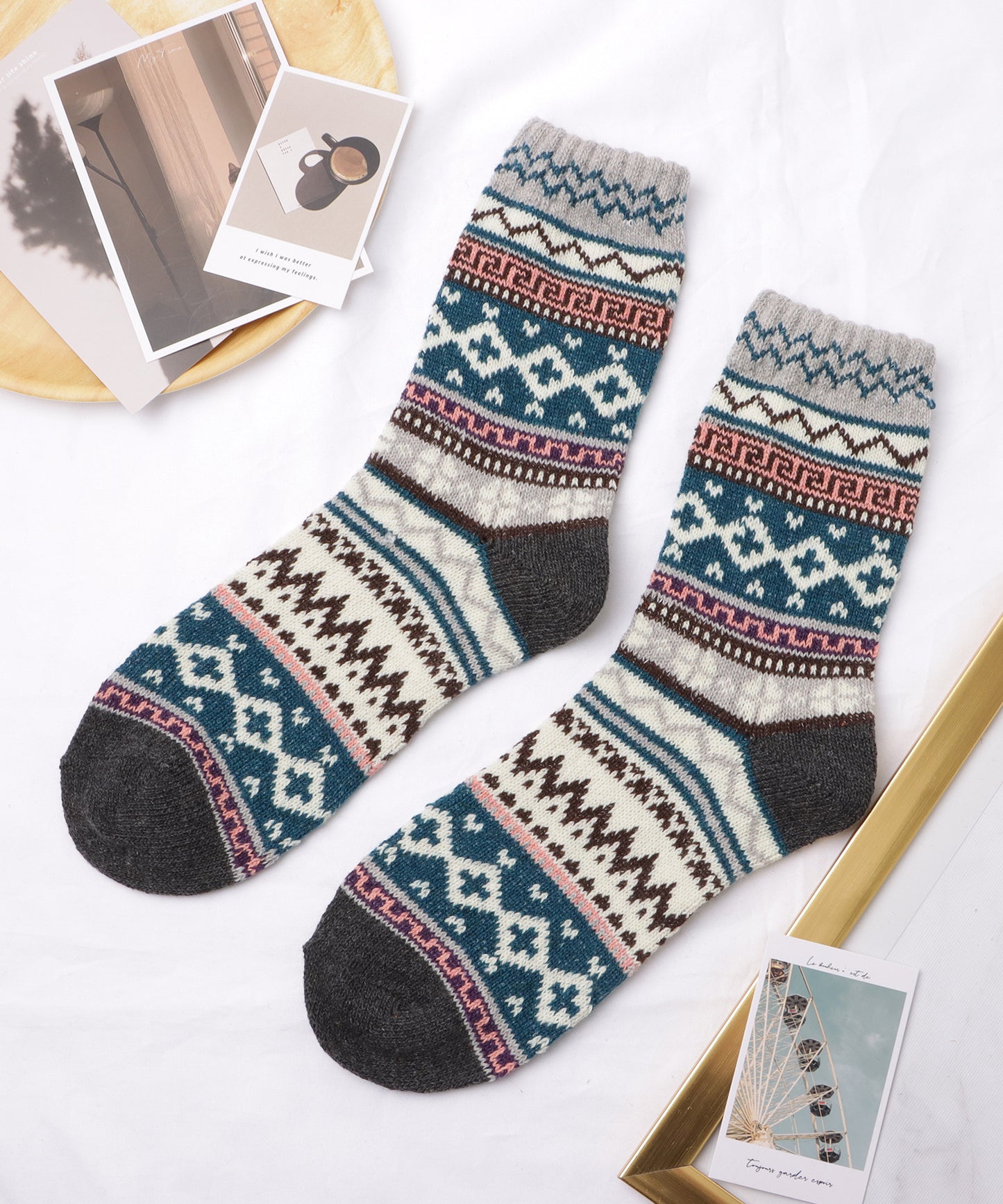 【5足セット】トライバル柄ボリュームニットソックス