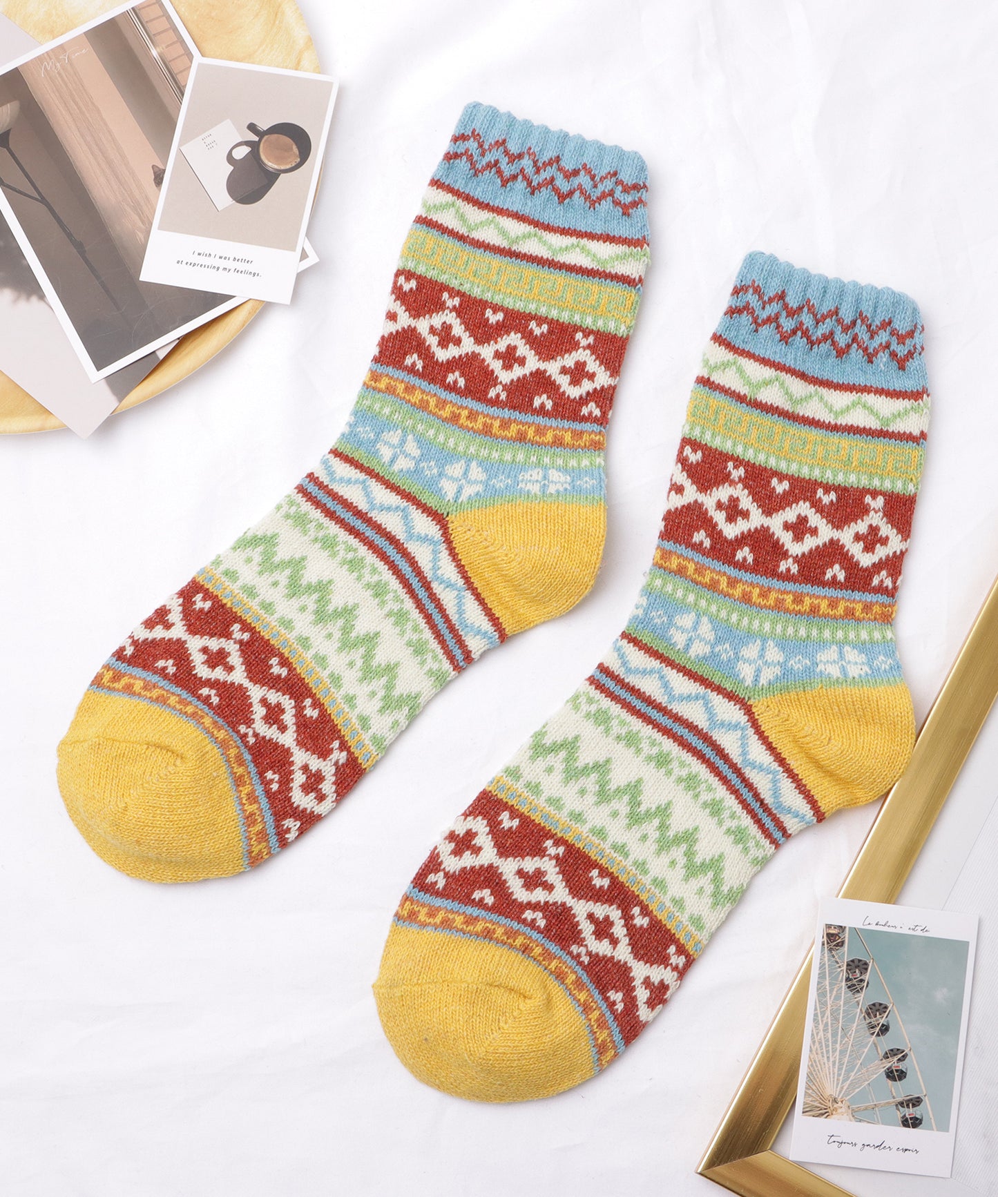 【5足セット】トライバル柄ボリュームニットソックス