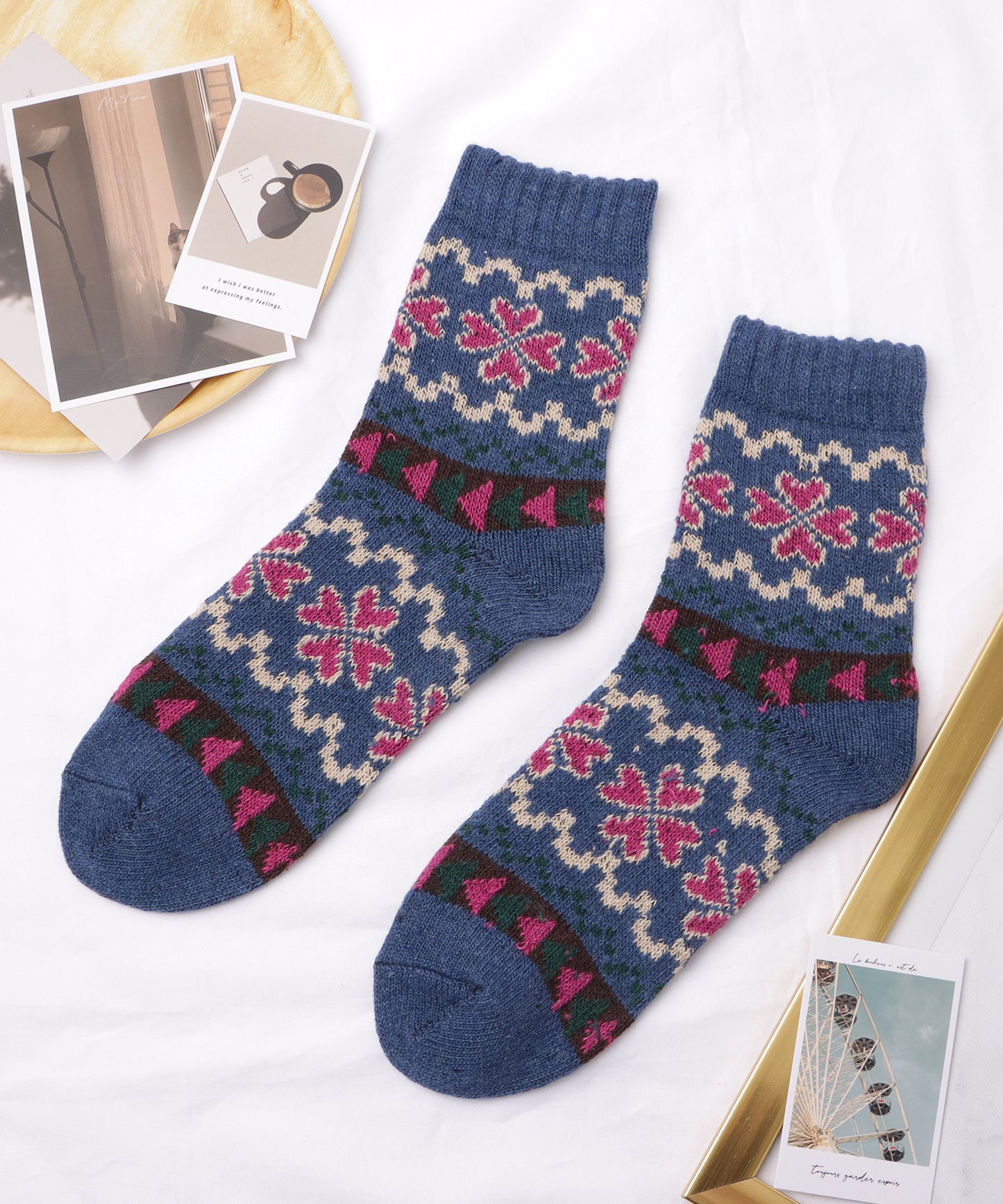 【5足セット】トライバル柄ボリュームニットソックス