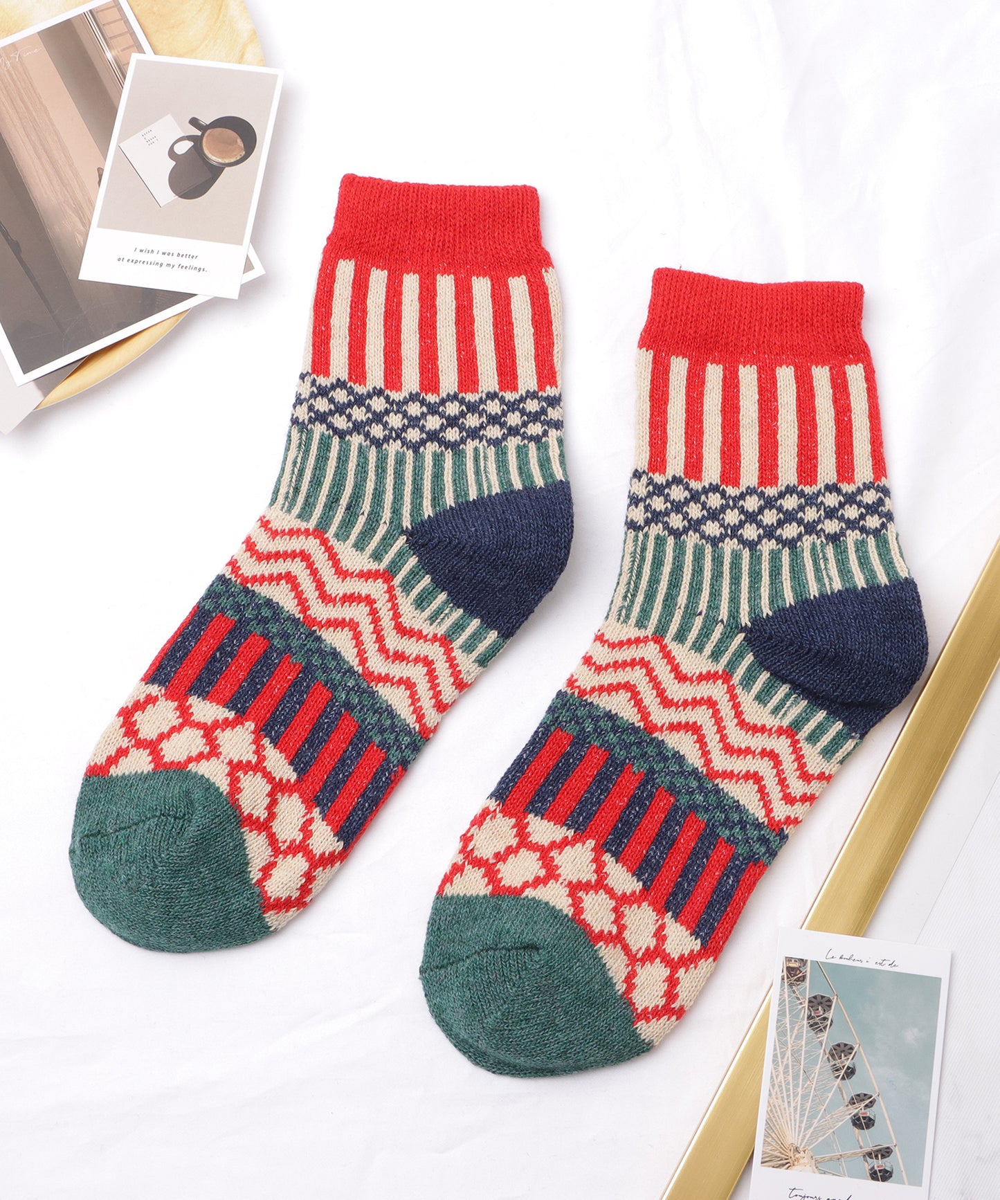 【5足セット】トライバル柄ボリュームニットソックス